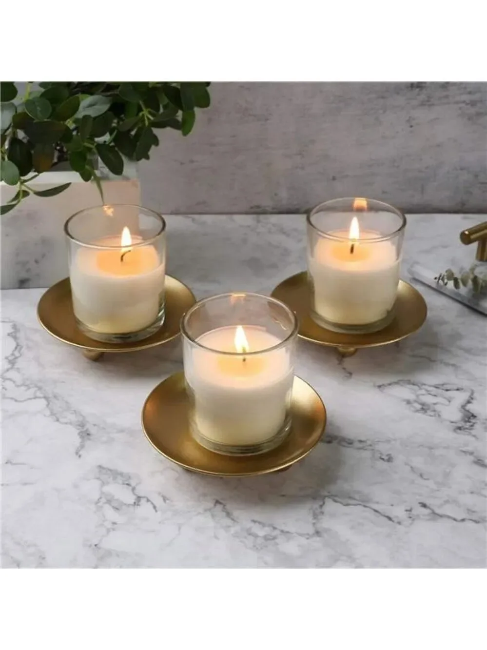 Gold Iron Pillar Candle Holders Set of 3 Decorative Candle Stands for Home Decor